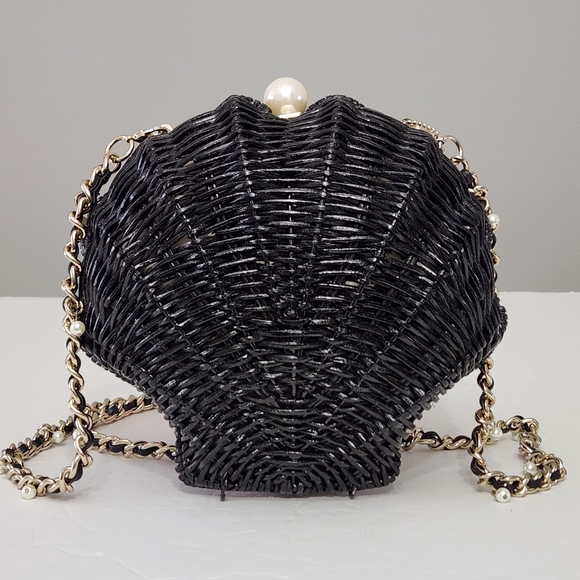 KATE SPADE SPLASH OUT WICKER STRAW CLAM SHELL CLUTCH EVENING FORMAL SHOULDER BAG - Picture 6 of 10